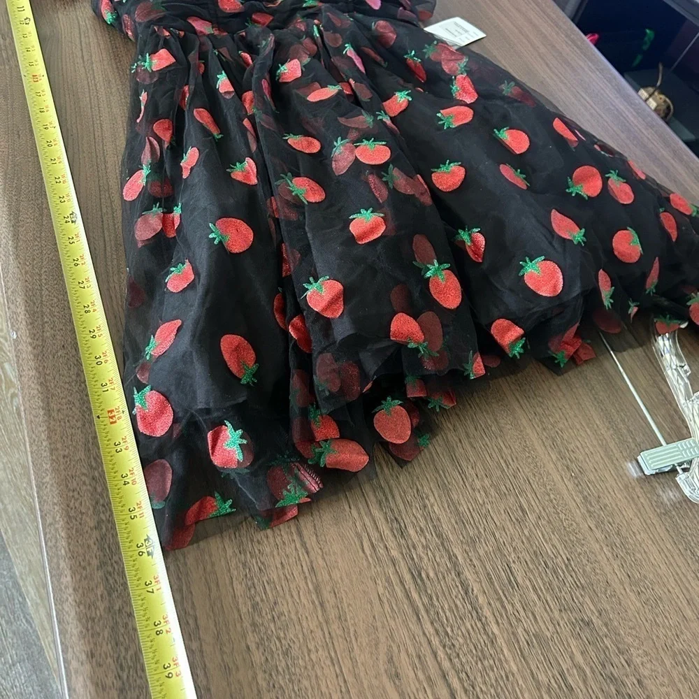 NWT Unique Vintage Black Strawberry Dress Large 10/12 strawberry novelty dress - Picture 7 of 13